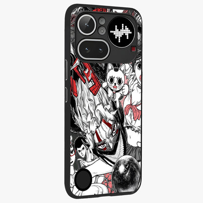 Crimson Chaos Panel Glass Case upright view showcasing intense crimson artwork with dramatic aesthetic style.