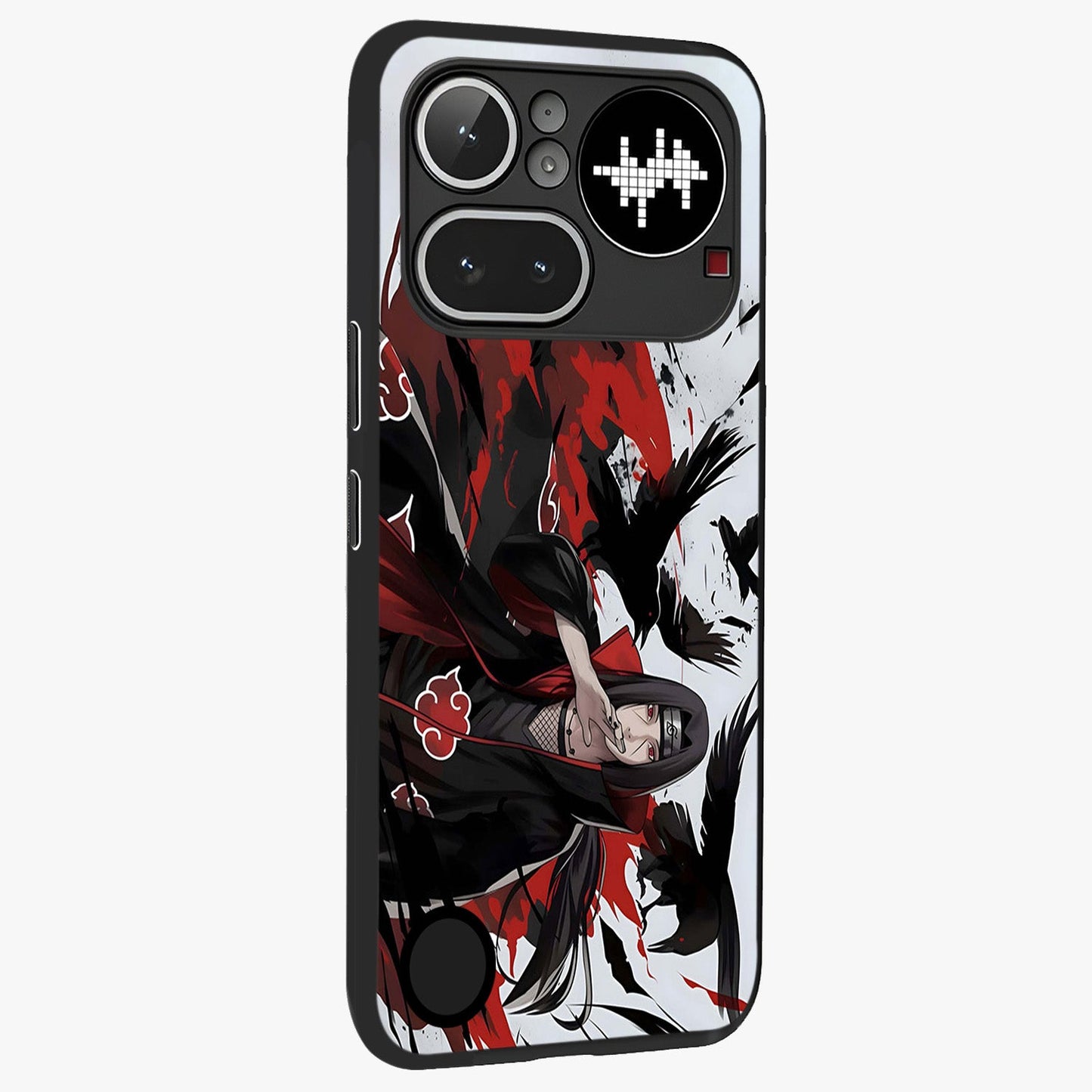 Crimson Crow Illusion Glass Case upright view showcasing striking crow illusion artwork with intense crimson theme.