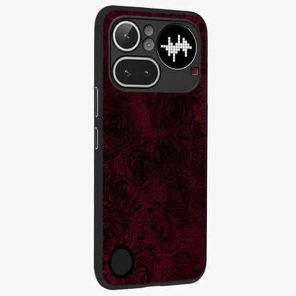 Crimson Fade Flow Glass Case upright view showcasing dynamic crimson flow artwork with stylish abstract theme.