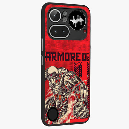 Crimson Mecha Titan Glass Case upright view showcasing dynamic robotic titan design with sci-fi inspired theme.