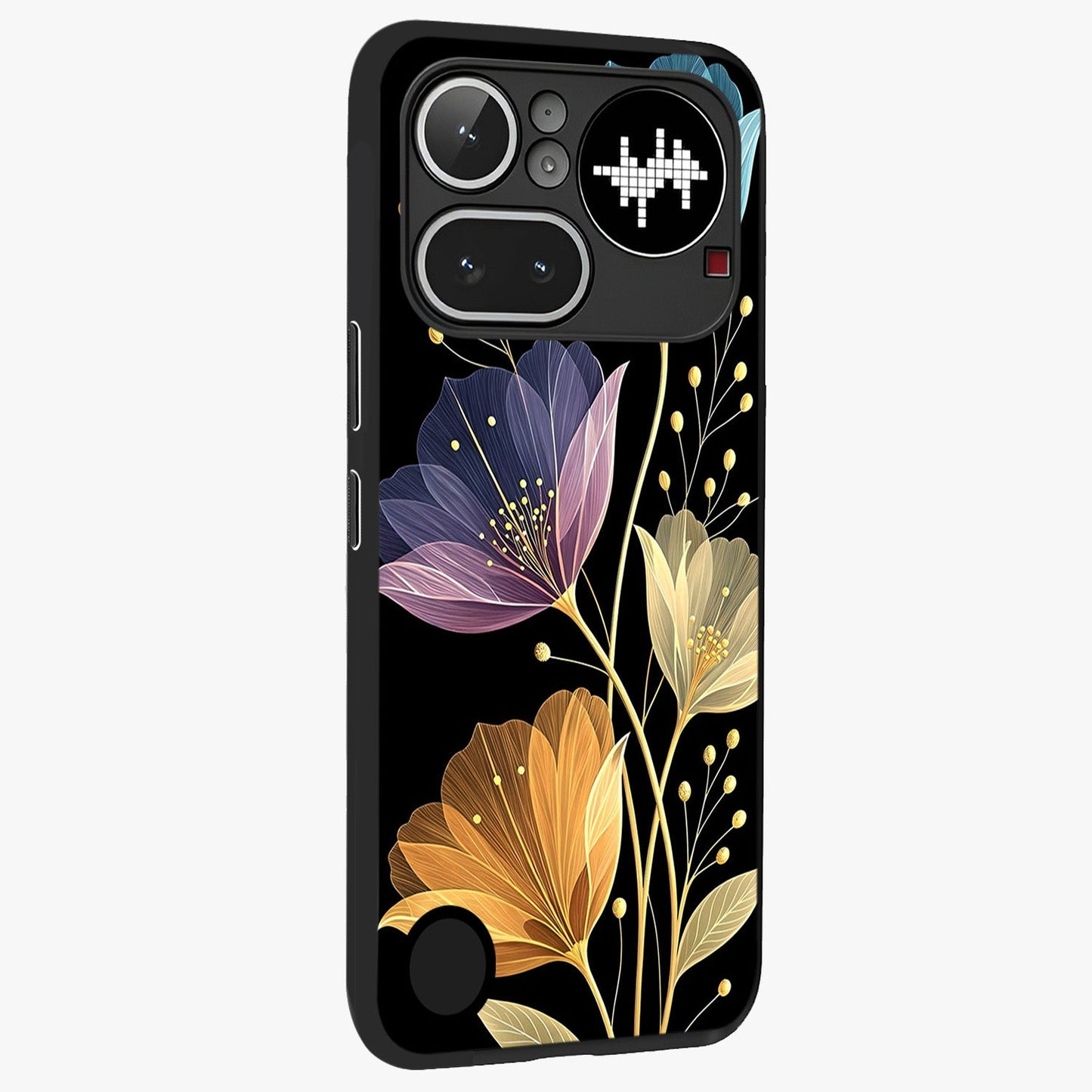 Delicate Multicolor Flowers Glass Case upright view showcasing delicate floral artwork with bright botanical theme.
