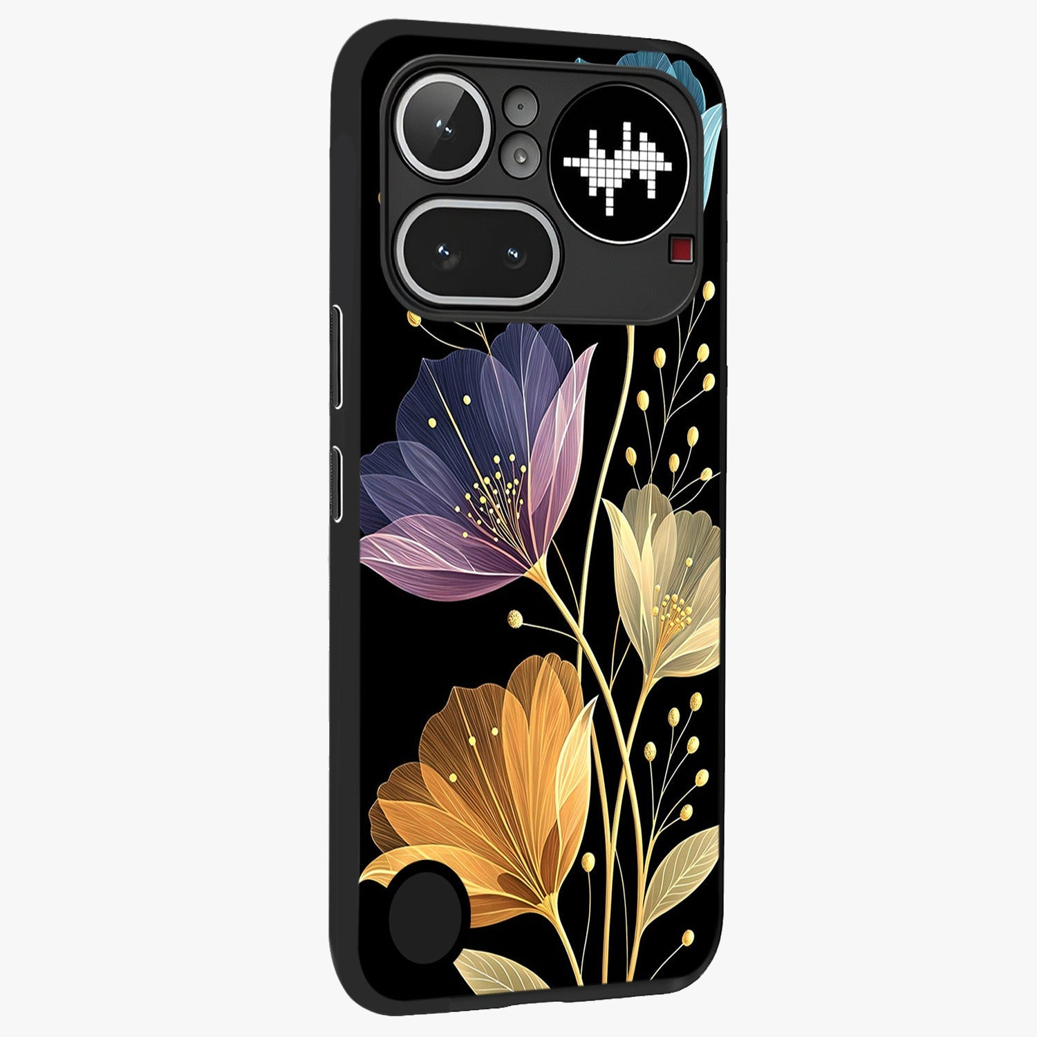Delicate Multicolor Flowers Glass Case upright view showcasing delicate floral artwork with bright botanical theme.