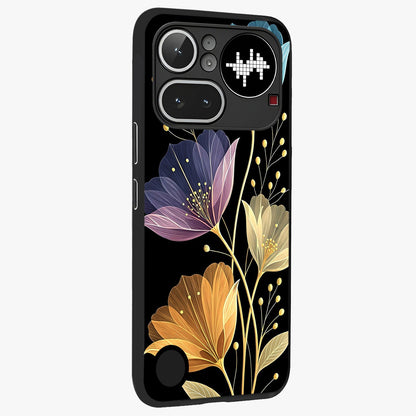 Delicate Multicolor Flowers Glass Case upright view showcasing delicate floral artwork with bright botanical theme.