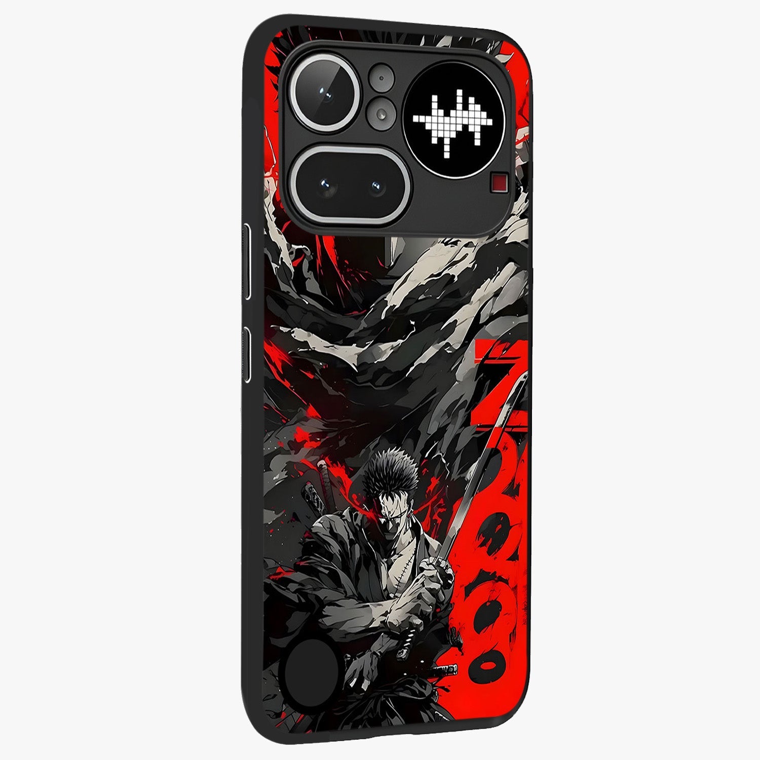 Demon Sword Resolve Glass Case upright view showcasing dramatic warrior artwork with intense battle theme.