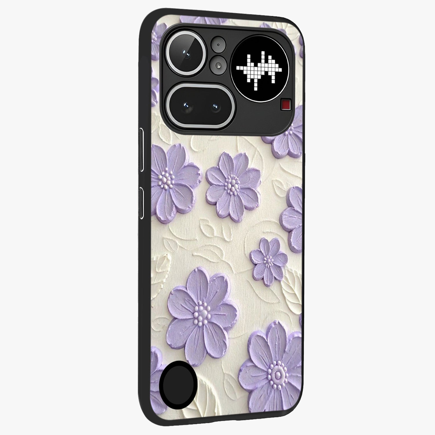 Floral Wall Art With Purple Flowers Glass Case upright view showcasing elegant purple flower artwork with decorative floral theme.
