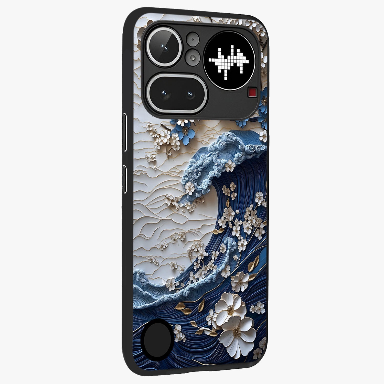 Floral Wave Origami Glass Case upright view showcasing creative floral origami artwork with artistic decorative theme.