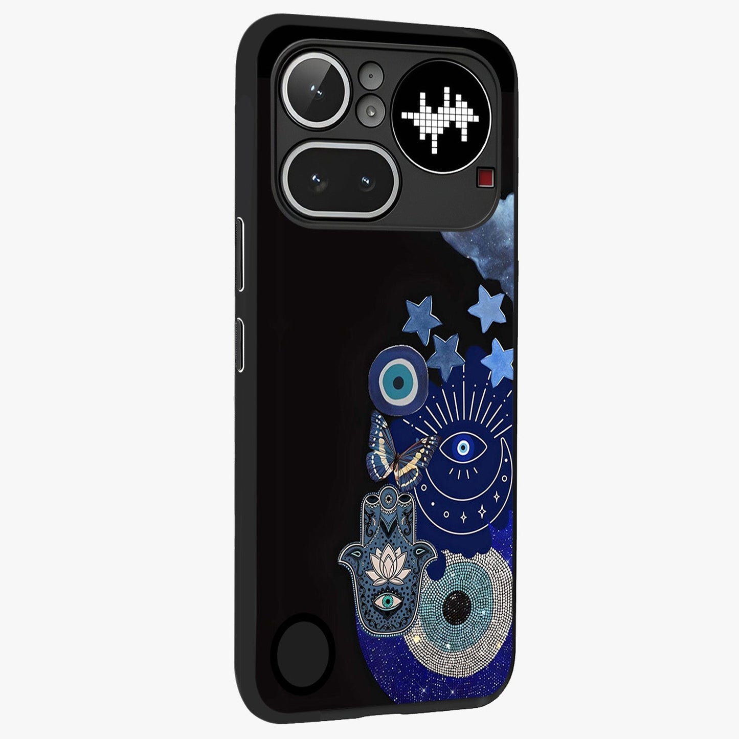 Galactic Charm Cluster Glass Case upright view showcasing glowing cosmic charm artwork with magical celestial style.