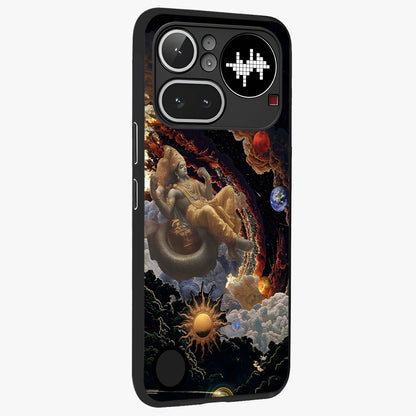 Galactic Divine God Glass Case upright view showcasing mystical divine artwork with dramatic cosmic theme.