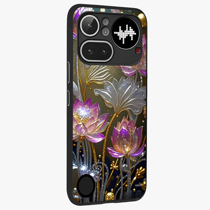 Golden Floral Majesty Glass Case upright view showcasing majestic floral artwork with rich decorative theme.