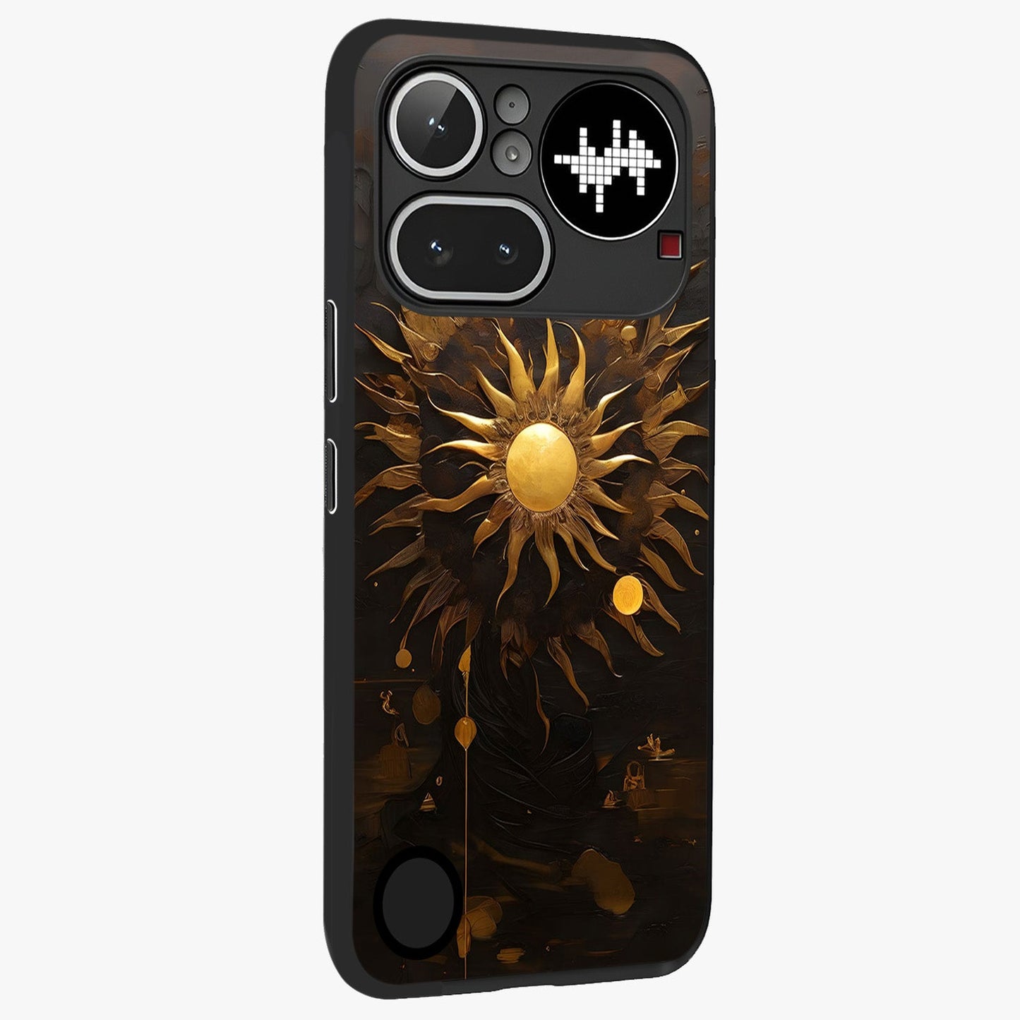 Golden Sun Majesty Glass Case upright view showcasing haunting graveyard artwork with dramatic dark theme.