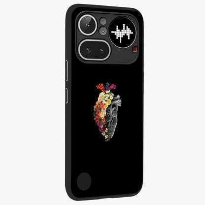Heart With Flowers Glass Case upright view showcasing decorative heart and floral artwork with sweet romantic theme.