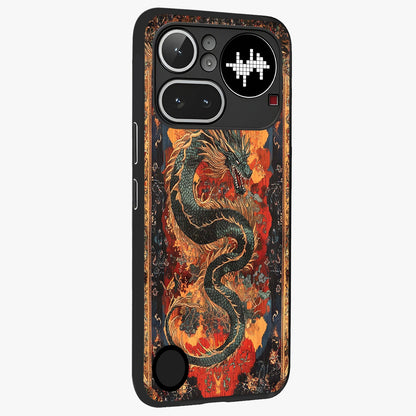 Inferno Dragon Soul Glass Case upright view showcasing intense dragon artwork with fantasy fire theme.