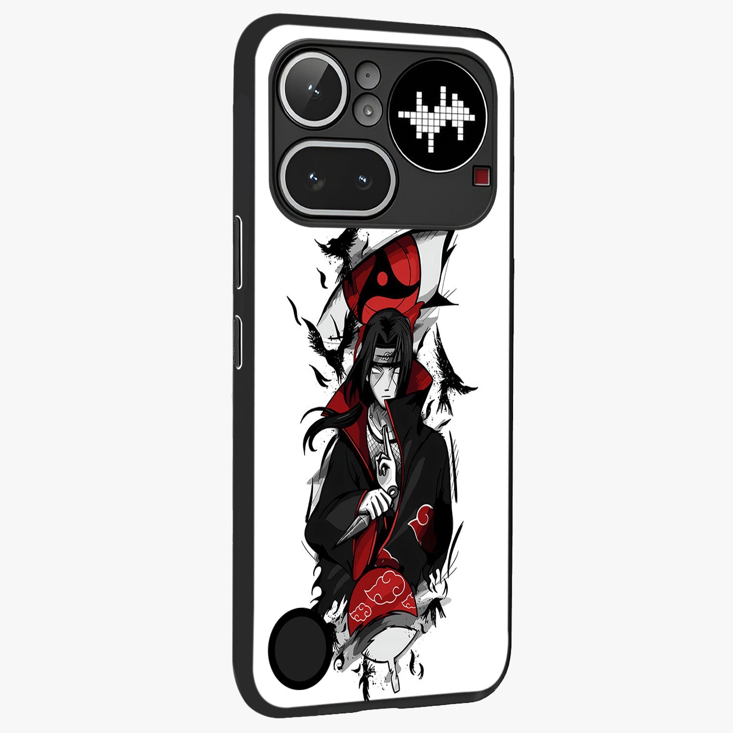 Itachi Limited Edition Naruto Anime Glass Case upright view showcasing intense anime artwork with powerful character theme.