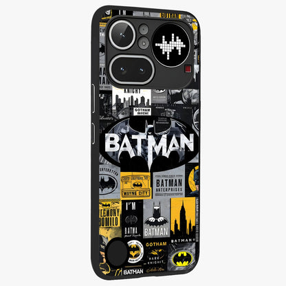 Knight Gotham Rise Glass Case upright view showcasing bold vigilante themed artwork with gothic city vibe.