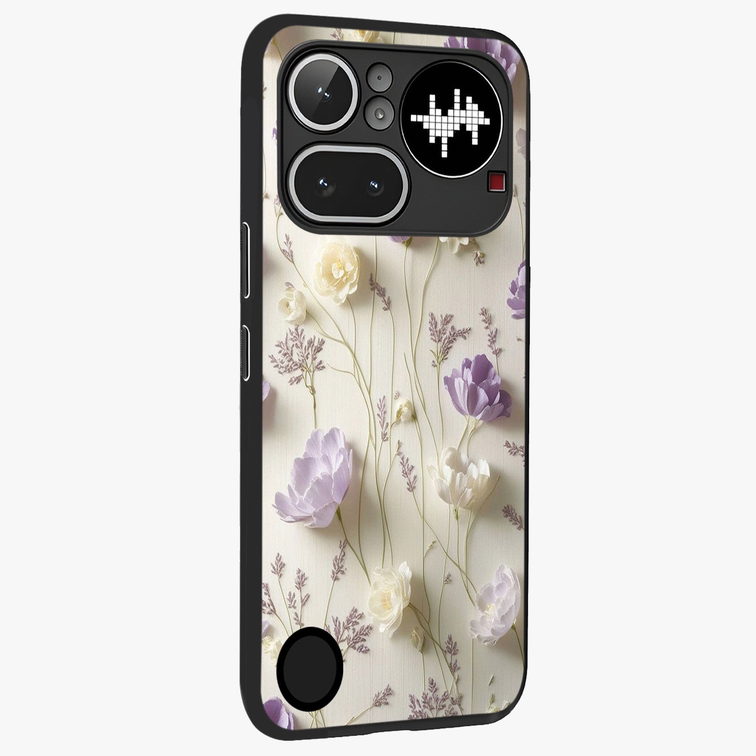 Lilac Breeze Harmony Glass Case upright view showcasing delicate lilac artwork with peaceful floral theme.
