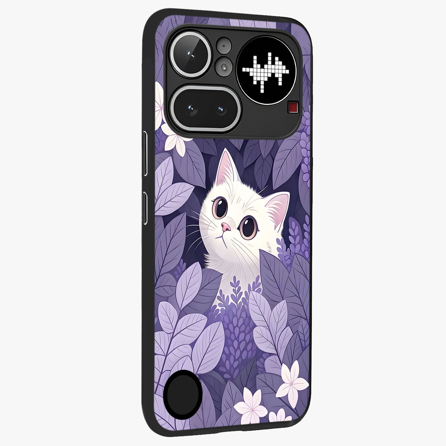 Lilac Hide Peek Cat Glass Case upright view showcasing charming cat artwork with adorable peek theme.