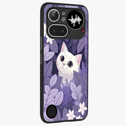 Lilac Hide Peek Cat Glass Case upright view showcasing charming cat artwork with adorable peek theme.
