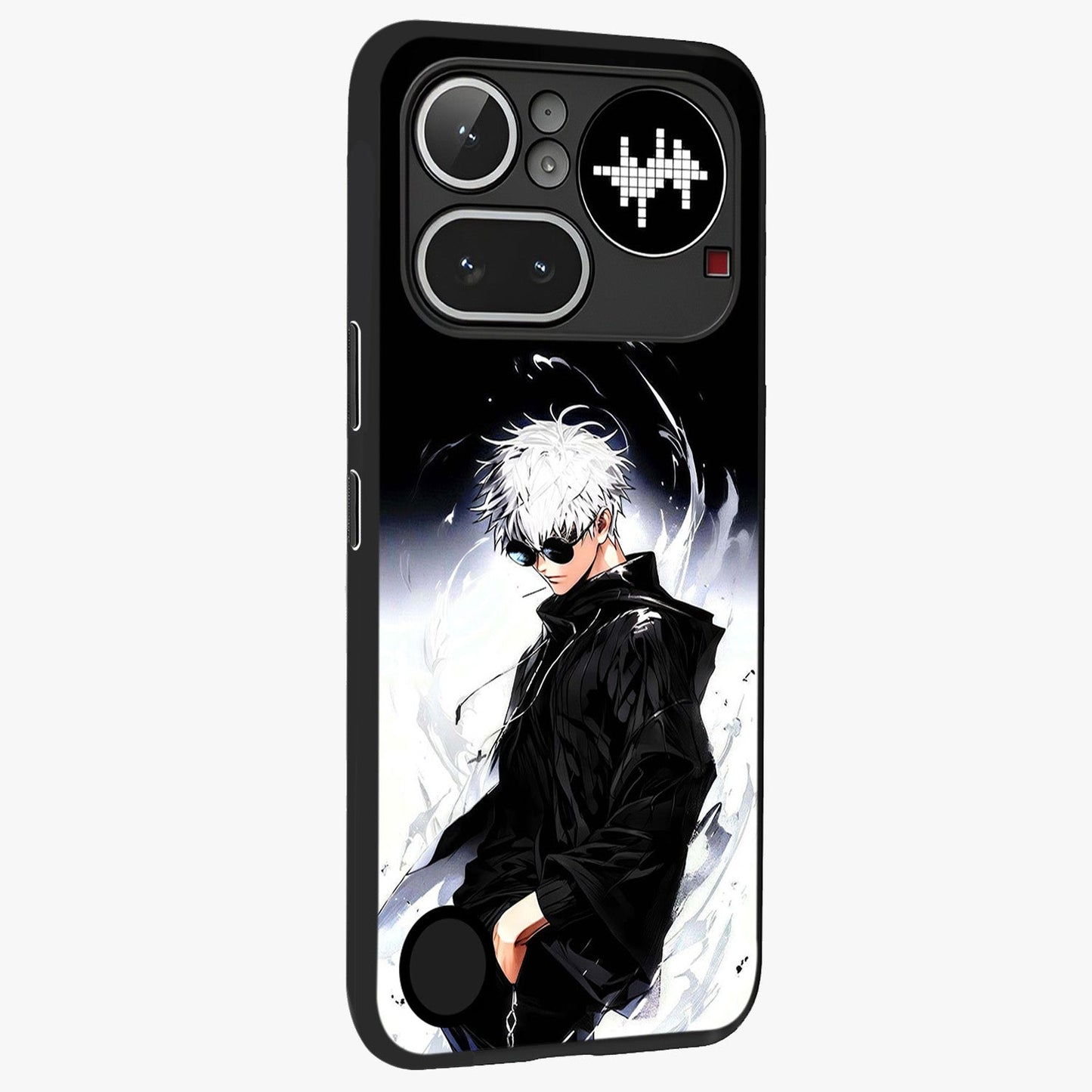 Limitless Shadow King Glass Case upright view showcasing bold shadow warrior artwork with epic fantasy theme.
