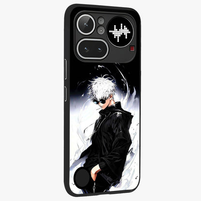 Limitless Shadow King Glass Case upright view showcasing bold shadow warrior artwork with epic fantasy theme.