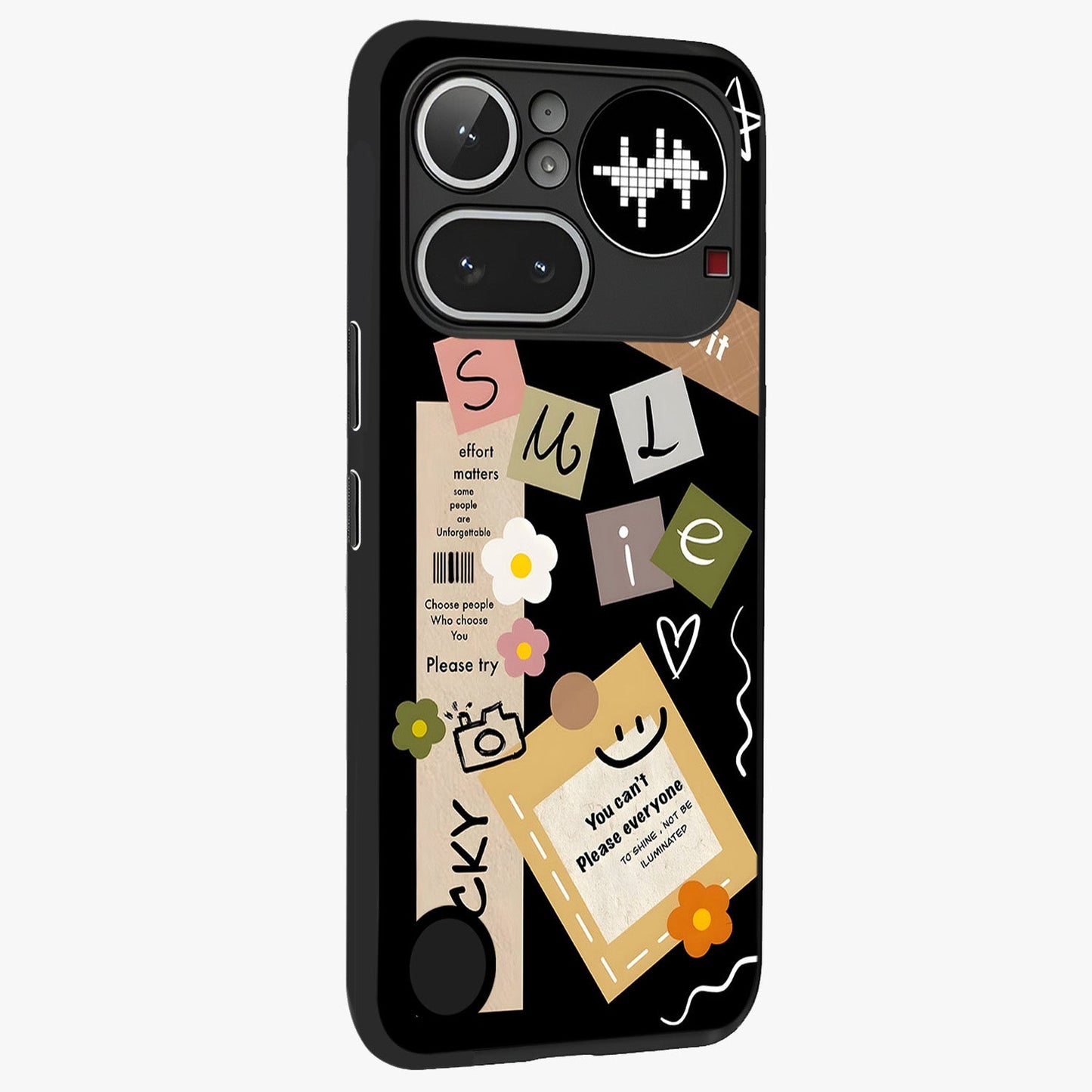 Lucky Aesthetic Collage Glass Case upright view showcasing vibrant collage artwork with youthful aesthetic theme.