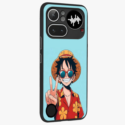 Luffy Summer Anime Vibe Glass Case upright view showcasing dynamic anime artwork with bright adventurous theme.