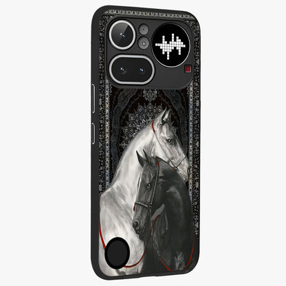 Majestic Ride Legacy Glass Case upright view showcasing dynamic ride inspired artwork with modern automotive theme.