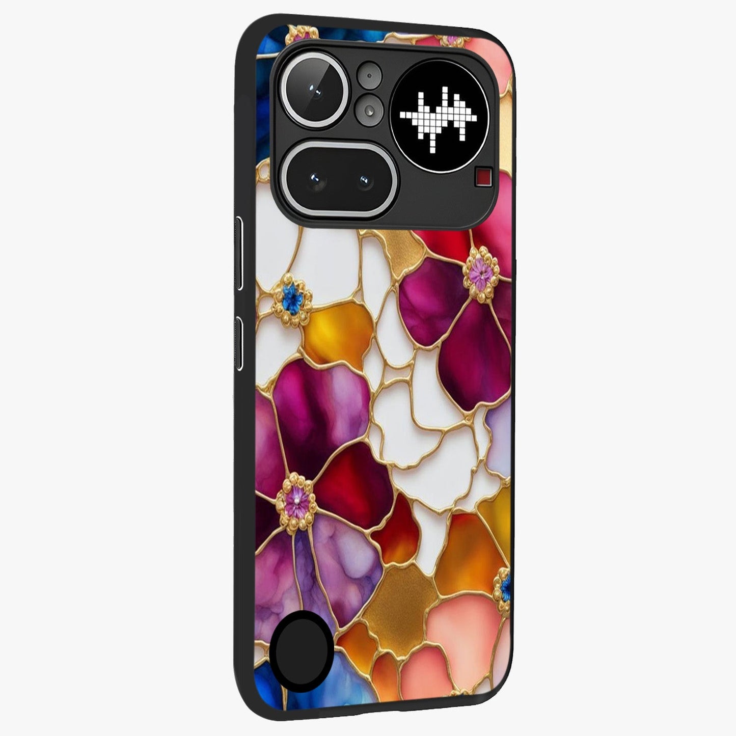 Marble Flower Pattern Glass Case upright view showcasing decorative marble flower artwork with refined style.
