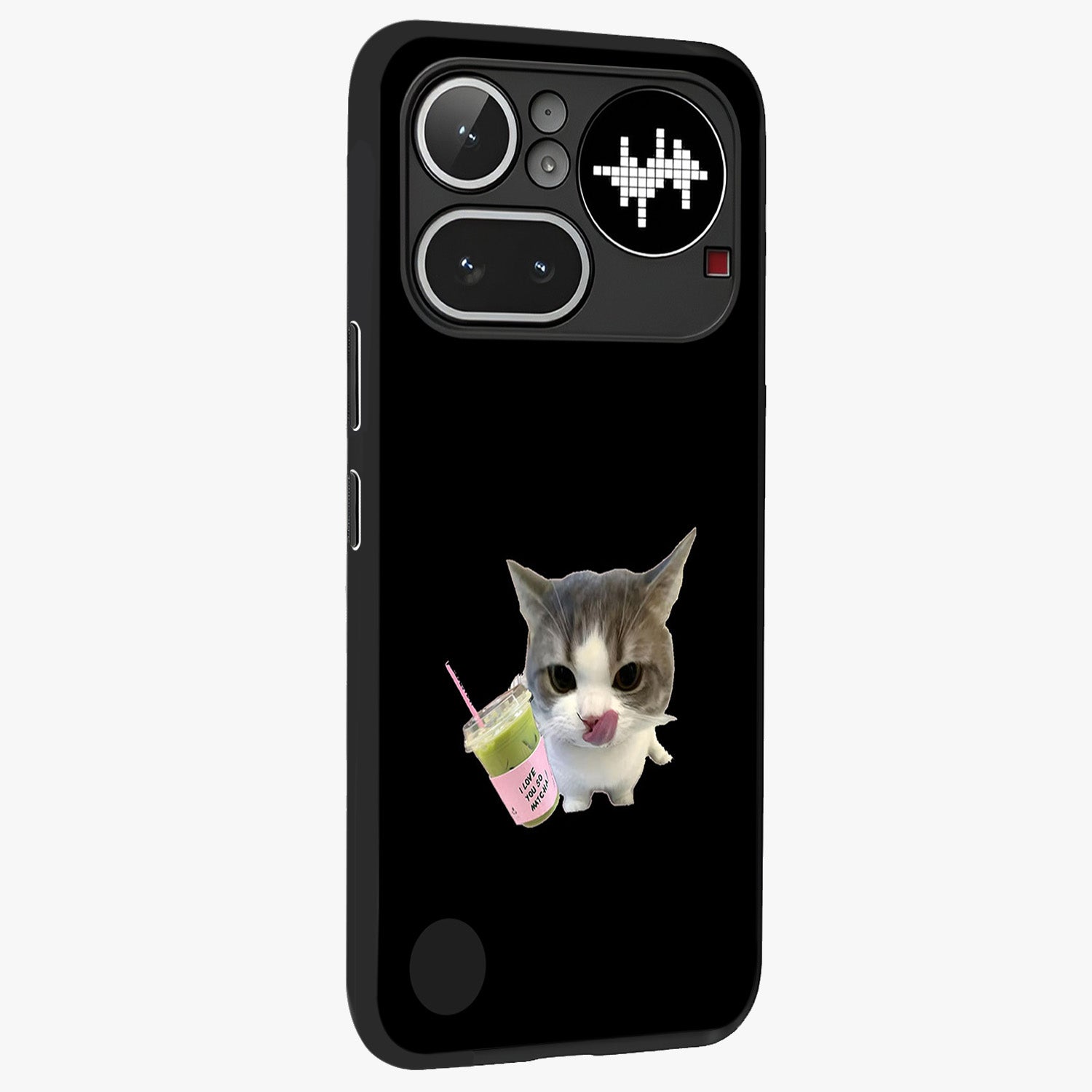 Matcha Cat Style Glass Case upright view showcasing charming cat artwork with cozy aesthetic theme.