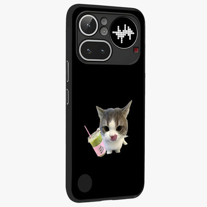 Matcha Cat Style Glass Case upright view showcasing charming cat artwork with cozy aesthetic theme.