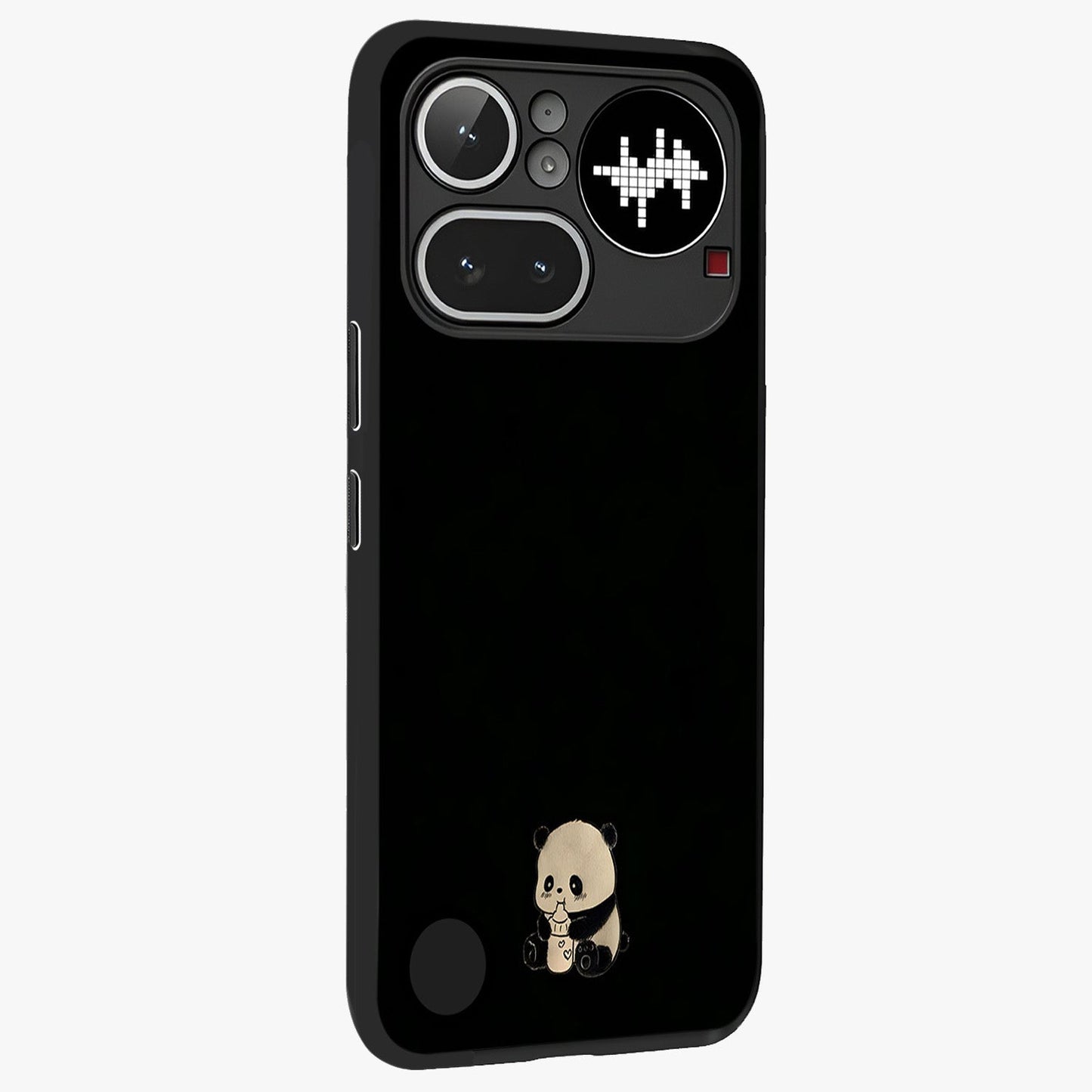 Midnight Panda Love Glass Case upright view showcasing charming panda artwork with playful romantic theme.
