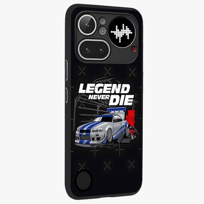 Midnight Racing Legacy Glass Case upright view showcasing powerful racing artwork with modern sports theme.
