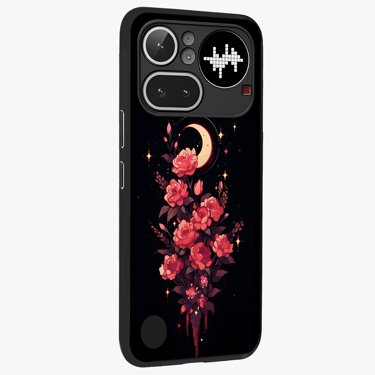 Moonlit Floral Elegance Glass Case upright view showcasing delicate floral artwork with refined night inspired theme.