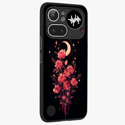 Moonlit Floral Elegance Glass Case upright view showcasing delicate floral artwork with refined night inspired theme.