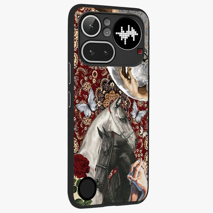 Moonlit Royal Stallion Glass Case upright view showcasing dramatic horse artwork with glowing moon themed design.