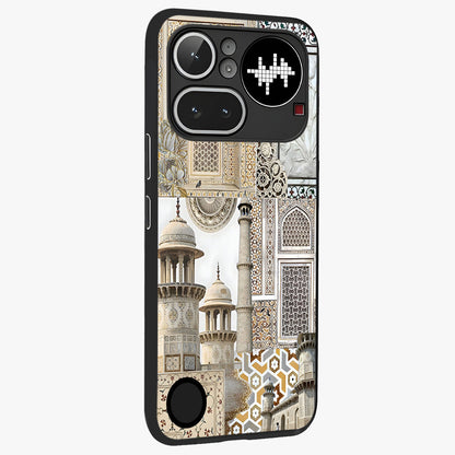 Mughal Marble Legacy Glass Case upright view showcasing ornate Mughal design with luxurious traditional theme.
