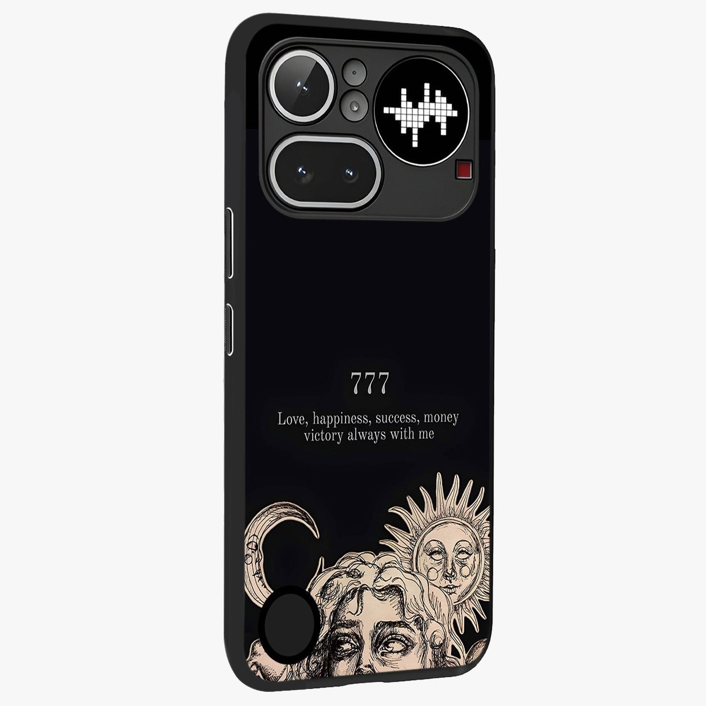 Mystic Victory Aura Glass Case upright view showcasing powerful victory themed artwork with spiritual energy vibe.