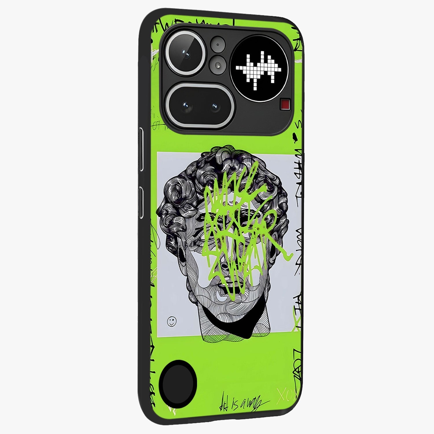 Neo Graffiti Rebellion Glass Case upright view showcasing colorful graffiti artwork with bold modern street style.