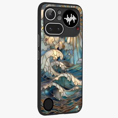 Oceanic Stained Printed Glass Case upright view showcasing decorative ocean pattern artwork with vibrant marine theme.