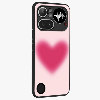 Pink Aura Heart Glass Case upright view showcasing romantic heart artwork with soft pastel theme.