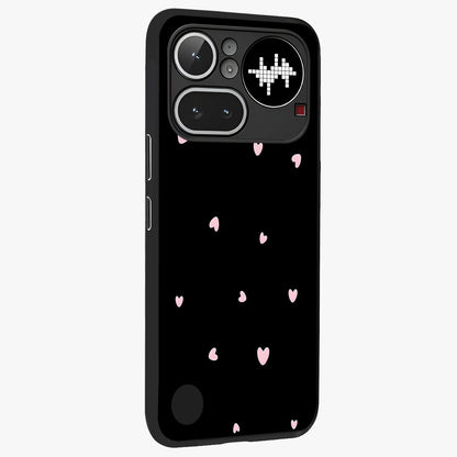 Pink Love Drops Glass Case upright view showcasing charming heart drop artwork with romantic playful theme.