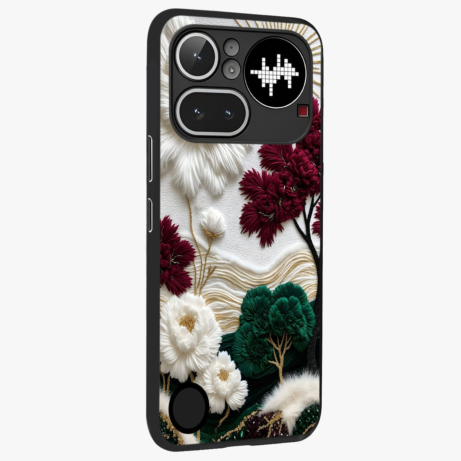 Radiant Bloom Elegance Glass Case upright view showcasing decorative flower artwork with refined botanical theme.
