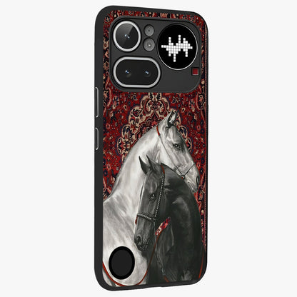 Regal Stallion Tapestry Glass Case upright view showcasing powerful horse artwork with elegant tapestry theme.