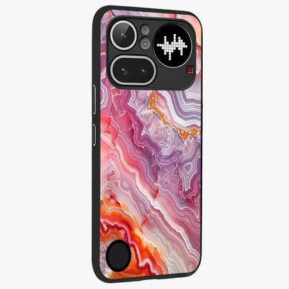 Rose Quartz Marble Glass Case upright view showcasing decorative marble artwork with luxurious pastel theme.