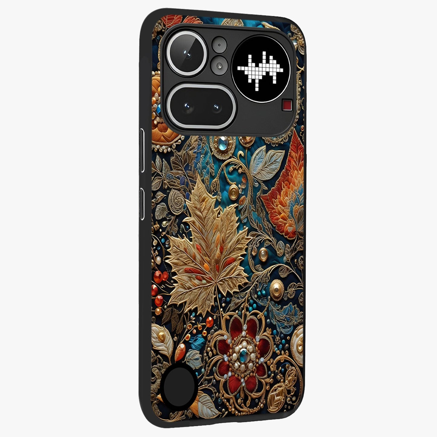 Royal Jewel Garden Glass Case upright view showcasing rich floral artwork with luxurious garden theme.