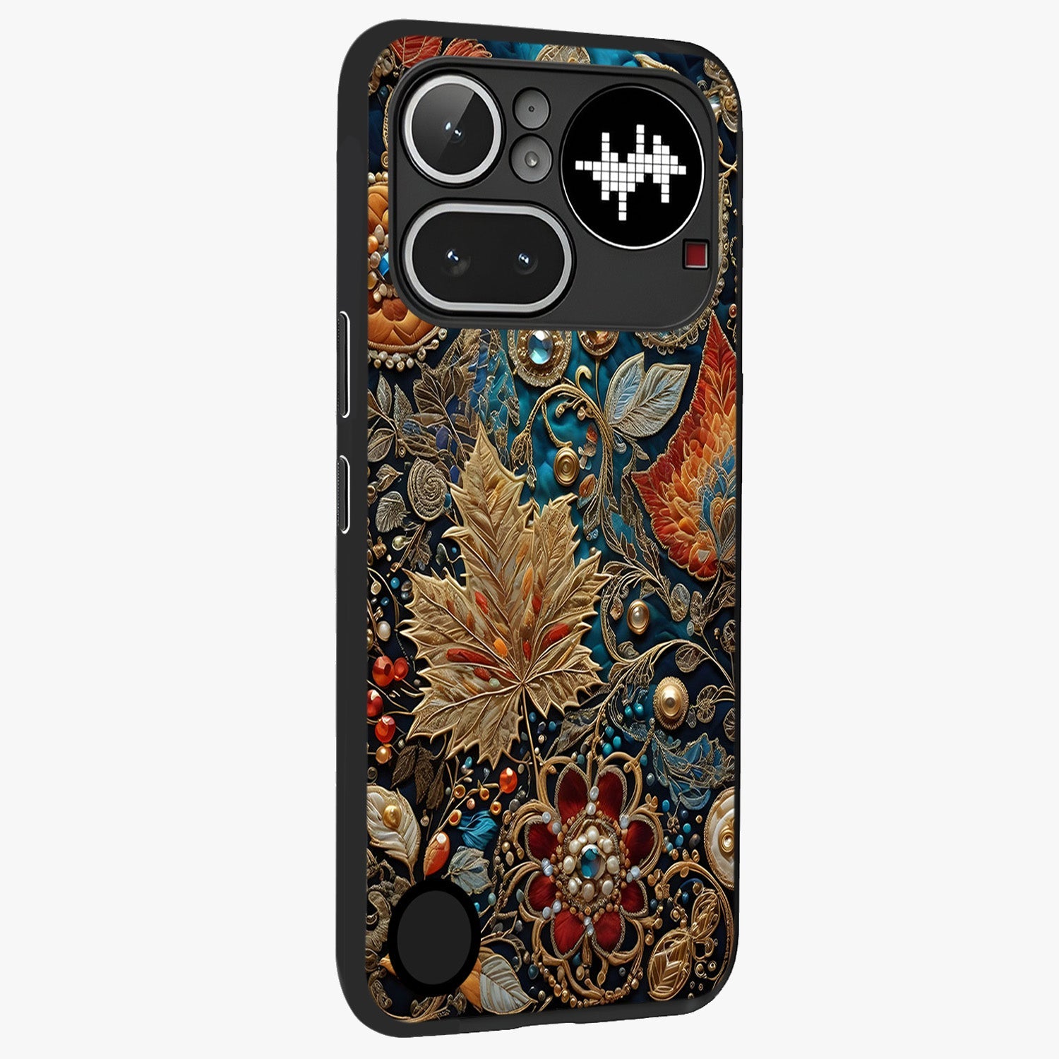 Royal Jewel Garden Glass Case upright view showcasing rich floral artwork with luxurious garden theme.