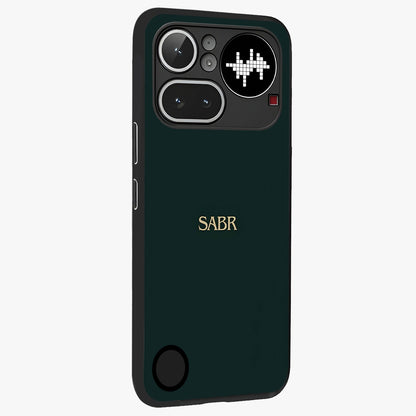 Sabr Minimal Patience Glass Case upright view showcasing calm minimalist artwork with motivational patience theme.