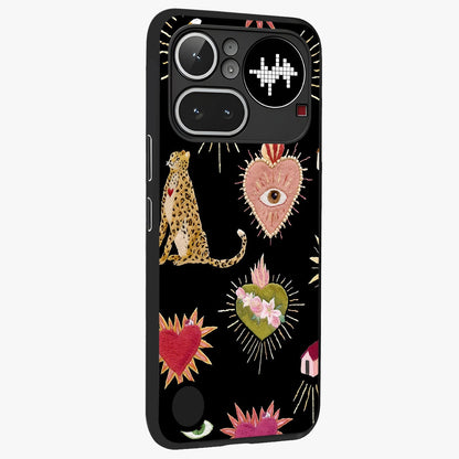 Sacred Jungle Heart Glass Case upright view showcasing vibrant jungle artwork with symbolic heart theme.