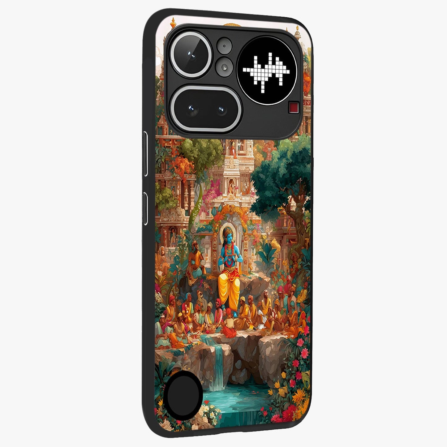 Sacred Sunlight Gods Glass Case upright view showcasing glowing divine artwork with sacred mythological theme.