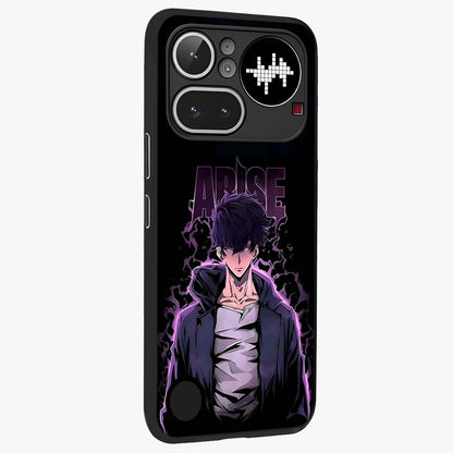 Shadow Monarch Awakening Glass Case upright view showcasing bold monarch artwork with mystical awakening theme.