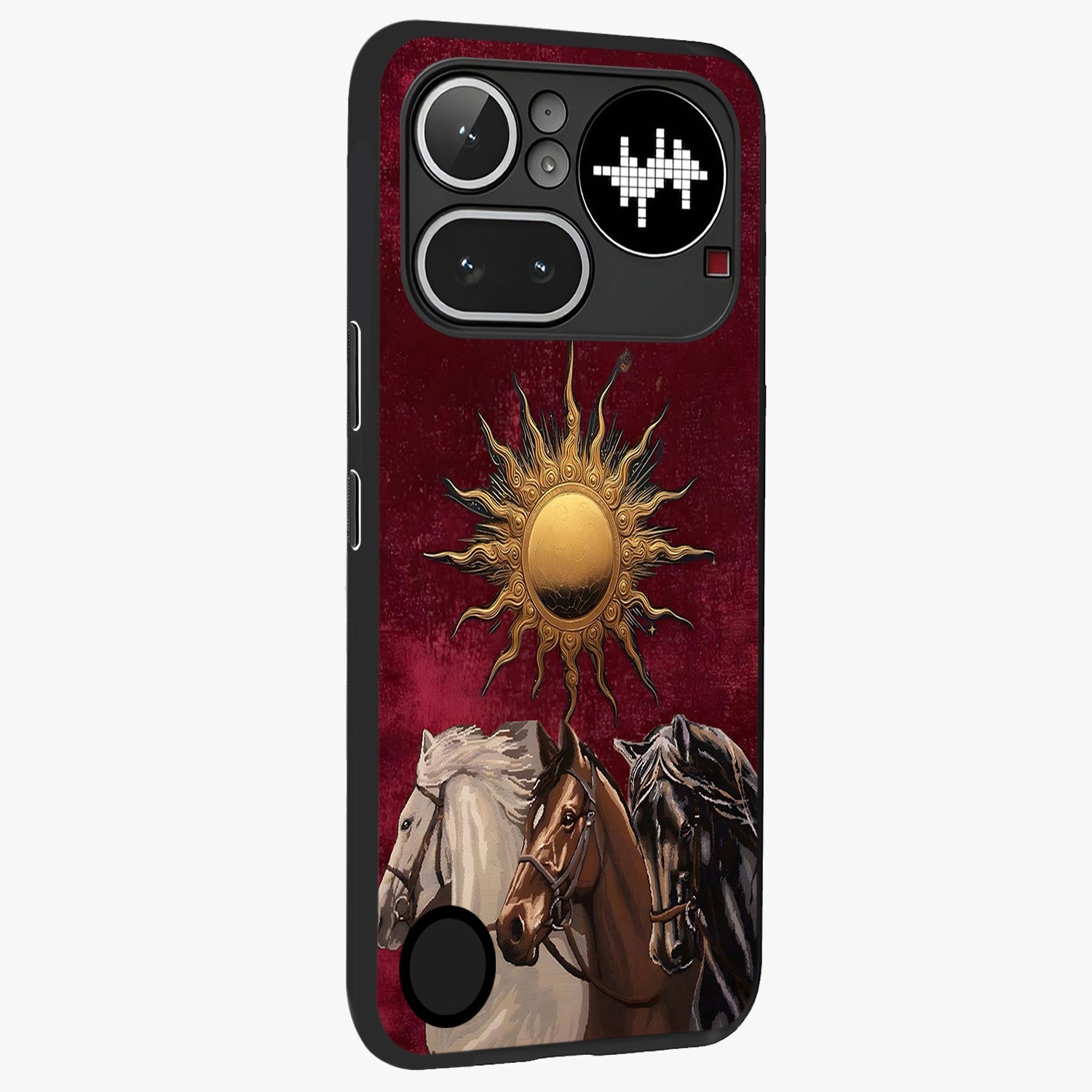 Solar Riders Glass Case upright view showcasing energetic rider artwork with bold adventure theme.